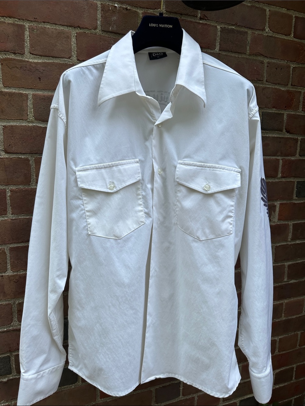 D&G White Men's Long-Sleeve Shirt Jacket with Chest Flap Pockets